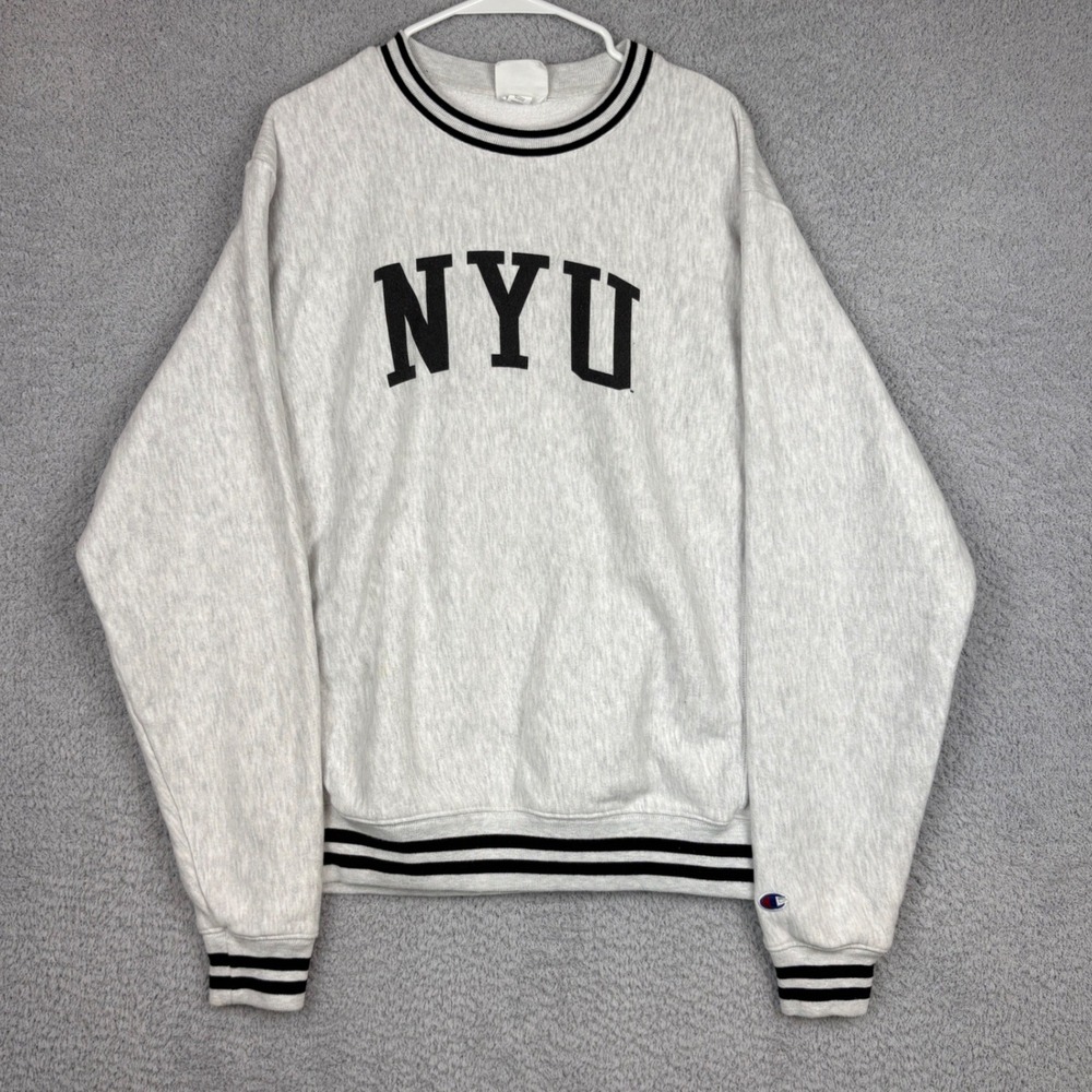 Vintage Champion NYU Sweatshirt Mens Medium Gray Reverse Weave College New York